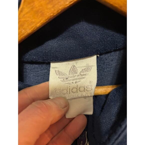 Vintage 90s Adidas White Navy Teal Blue Full Zip Track Jacket Warm Up Men Large - Picture 4 of 7